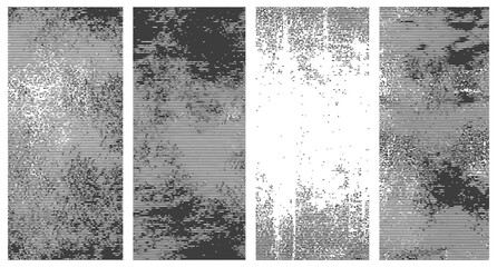 Set of four vector grunge textures with horizontal line pattern distressed monochrome abstract overlay background