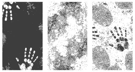 Black and White Grunge Fingerprint and Handprint Texture Set Vector Distress Overlay
