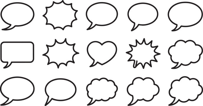 Set of various speech bubble and thought cloud shapes