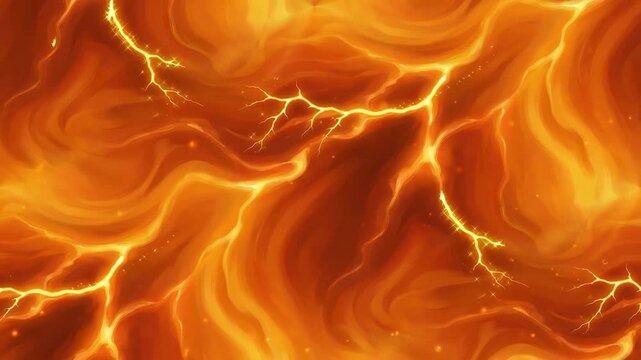 Dynamic Action of Fiery Lightning Strikes in Vibrant Orange Abstract Background