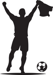 Soccer Player Victory Silhouette Holding Flag with Football