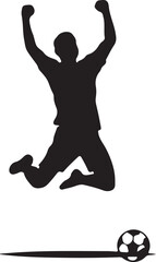 Soccer Player Jumping Celebration Silhouette with Ball