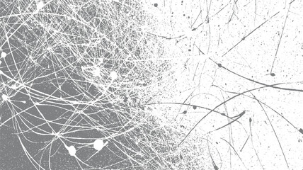 Obraz premium Abstract grey and white paint splatters and thin lines forming a chaotic network pattern
