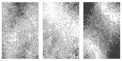 Set of three vector distressed grunge textures Black and White abstract backgrounds Overlay Rough Gritty Noise Pack