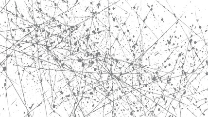 Obraz premium Chaotic grey paint splatters and thin lines on a white background