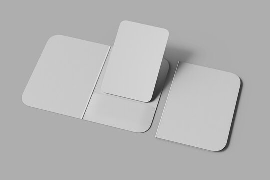 blank portrait hotel guest room entry access keycard holder with rounded rectangle envelope case 3d render mockup template design flat lay perspective view