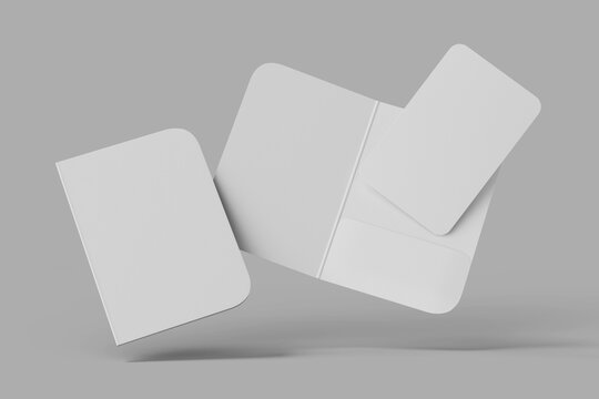 blank portrait hotel guest room entry access keycard holder with rounded rectangle envelope case 3d render mockup template design floating view