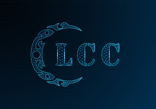 Low poly letter logo LCC design. LCC letter logo low poly vector design on blue color gradient background. LCC logo low poly design