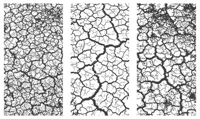 Cracked Earth Grunge Texture Overlays Set Dry Ground Drought Background Distress Effects Vector Black and White Textures