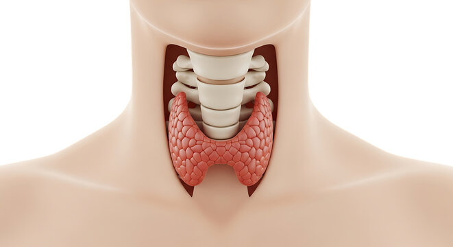 Detailed illustration of the human thyroid gland and surrounding anatomy.