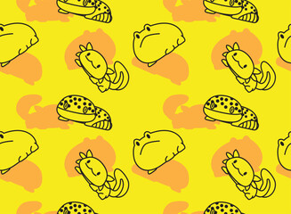 Kawaii Frog Axolotl Leopard Gecko Seamless Background Wallpaper Pattern