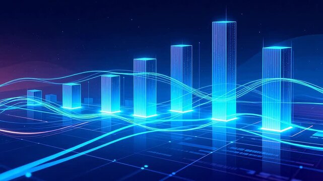 Blue glowing data bar chart