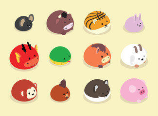 Meringue Animal Set Cute Cartoon Dessert Collection - Chinese Zodiac