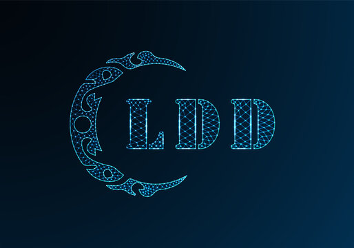 Low poly letter logo LDD design. LDD letter logo low poly vector design on blue color gradient background. LDD logo low poly design
