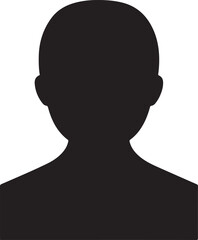 Black silhouette of a person's head and shoulders, facing forward, isolated on a white background