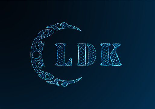 Low poly letter logo LDK design. LDK letter logo low poly vector design on blue color gradient background. LDK logo low poly design