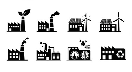 Obraz premium Collection of industrial factory icons representing different energy sources.