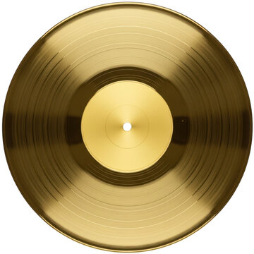 Shiny gold vinyl record isolated on transparent background