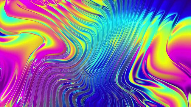 Vibrant abstract neon swirl with fluid waves and iridescent chrome color gradient motion background design, flowing abstract composition of neon gradients, glossy ribbons, and ripple lines.