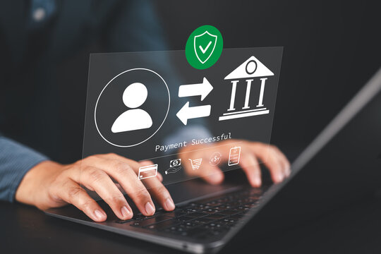 Secure online payment concept featuring fintech UI, bank transfers, encrypted transactions, data privacy, real-time confirmation, and secure payment gateways for protected financial operations.