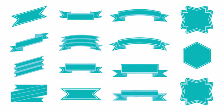Collection of teal ribbons and banners in various shapes and styles