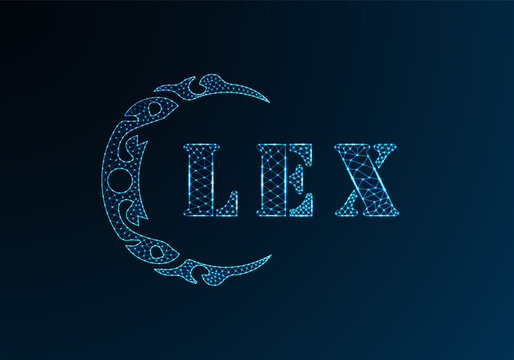 Low poly letter logo LEX design. LEX letter logo low poly vector design on blue color gradient background. LEX logo low poly design