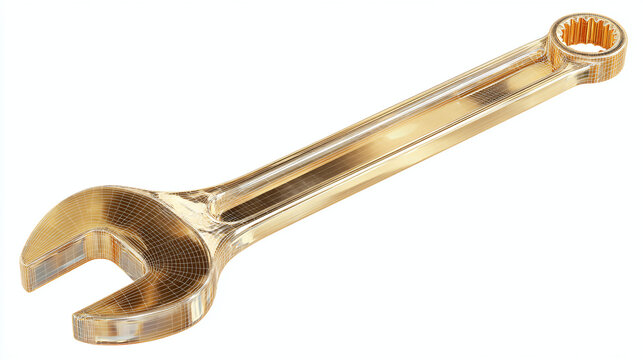 A close-up shot of a golden wrench, showcasing its intricate design and craftsmanship. It exudes a sense of precision and durability. 
