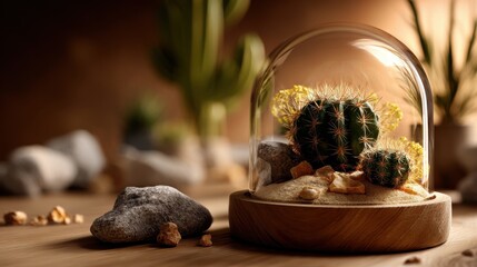 Glass dome containing a mini desert ecosystem