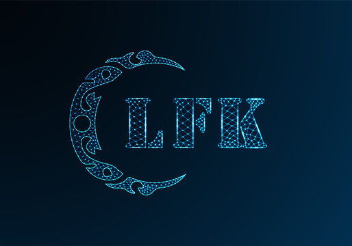 Low poly letter logo LFK design. LFK letter logo low poly vector design on blue color gradient background. LFK logo low poly design