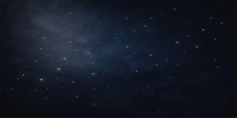 An abstract deep blue nebula glows within a dark starry universe where bright light and cosmic dust drift across a motion blurred starfield in the night sky © MDNUR