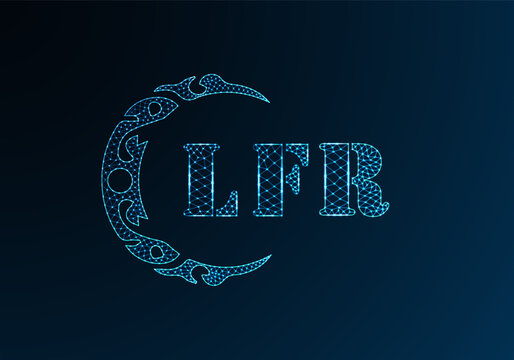 Low poly letter logo LFR design. LFR letter logo low poly vector design on blue color gradient background. LFR logo low poly design