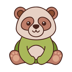 A charming green teddy bear with a red bow sits cutely on a white background. Vector