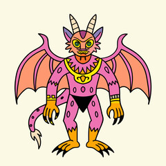 A vibrant and detailed illustration of a dragon with a purple body and orange wings Vector