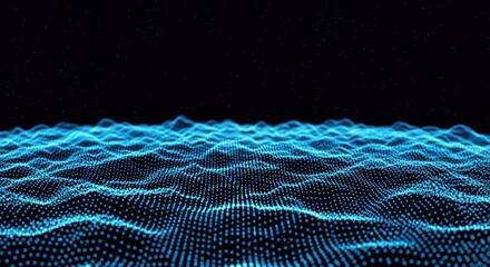 Glowing blue digital wave pattern on a black background