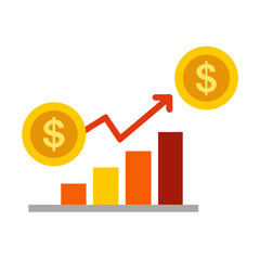 Graph showing the growth of financial investments over time with coins Vector