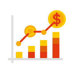 A graph illustrating the growth of financial investments over time with a dollar sign symbol. Vector