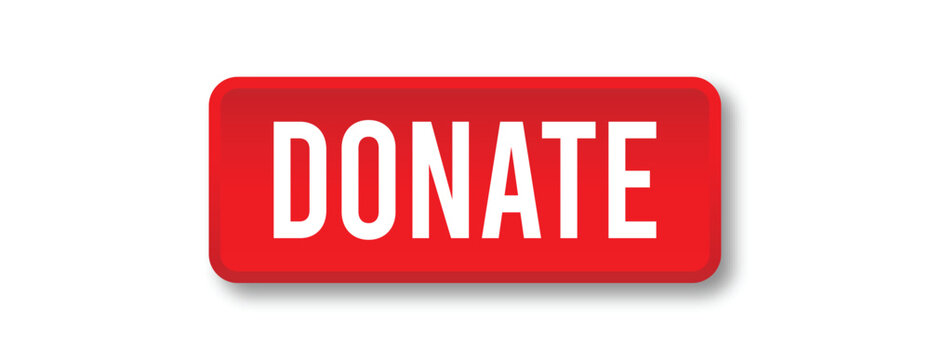 Donate button with red 3D style for charity fundraising, online donation and UI vector