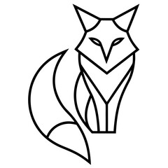 A stylized line drawing of a fox sitting with its tail curled around its body Vector