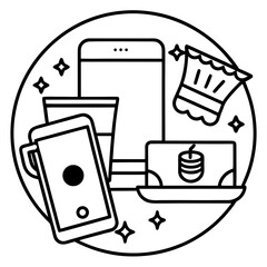 A diverse collection of objects including a phone, a book, and a key Vector