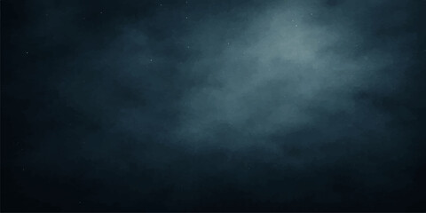 Dark blue grunge background with smoke and clouds under a stormy night sky featuring a textured moonlit fog and subtle motion © MDNUR