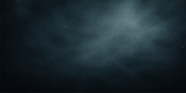 A dark blue grunge background with misty smoke textures and a moody black sky capturing the motion of nature in a moonlit night storm