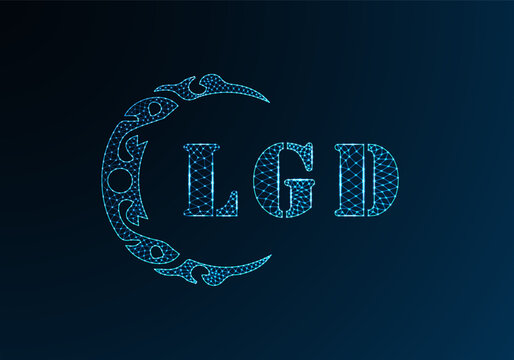 Low poly letter logo LGD design. LGD letter logo low poly vector design on blue color gradient background. LGD logo low poly design