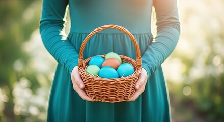 Easter day celebration with colorful eggs in a basket