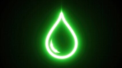 Luminous green abstract droplet against dark background representing liquid element and energy