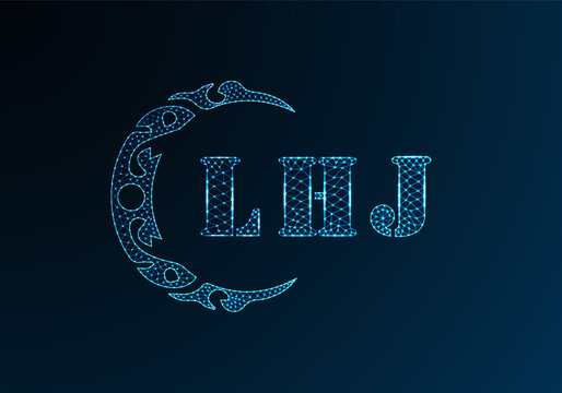 Low poly letter logo LHJ design. LHJ letter logo low poly vector design on blue color gradient background. LHJ logo low poly design