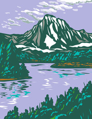 WPA poster art of the Grand Teton National Park in Jackson Hole, Wyoming USA done in works project administration.