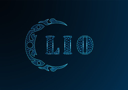 Low poly letter logo LIO design. LIO letter logo low poly vector design on blue color gradient background. LIO logo low poly design