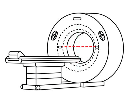 Magnetic resonance imaging mri machine outline with gradient red target center point