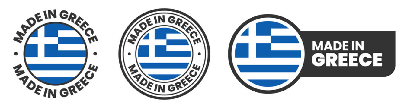 Made in greece labels, stamps, badges with greece flag template icon set