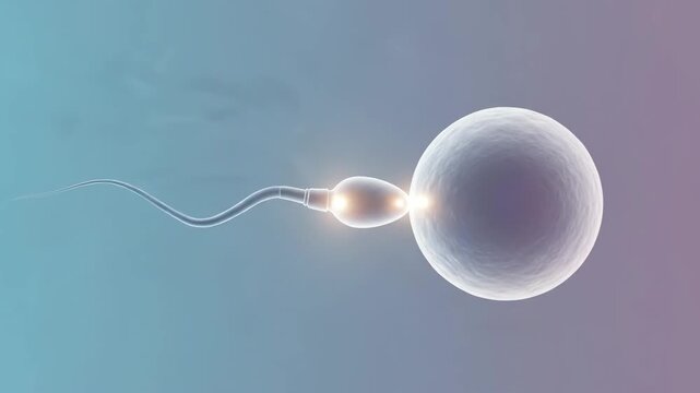 Sperm cell approaching and fertilizing egg cell through three stages. Human fertilization concept and reproduction process.